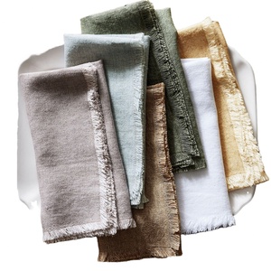 Wholesale 45*45cm 100% Linen Napkins Embroidery Tassel Customizable Colors Handmade Hemstitch Technique Hotel Wedding Table - Product Image 1