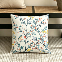 Housse de coussin vintage à imprimé floral et oiseaux en aquarelle, taie d'oreiller carrée personnalisée avec fermeture éclair pour canapé, salon et lit