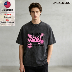 T-shirt en coton oversize délavé avec imprimé « I'm Queen », style streetwear rétro, pour usage quotidien décontracté, vente en gros depuis l'entrepôt américain - Product Image 1