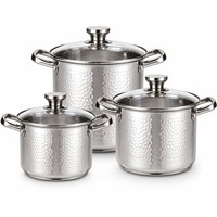 Marmite à soupe martelée en acier inoxydable 201, ensemble de six pièces avec couvercle en verre, compatible gaz et induction, sans revêtement