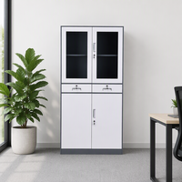 Armoire de classement commerciale en acier avec 2 tiroirs et 4 portes, serrure à clé - Conception modulaire autoportante, rangement de bureau durable