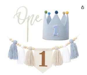 Décorations de fête d'anniversaire <span class=keywords><strong>1er</strong></span> 1/2 pour bébé <span class=keywords><strong>chaise</strong></span> de salle à manger avec pompon en fil drapeau gâteau Topper couronne chapeau autres fournitures - Product Image 1