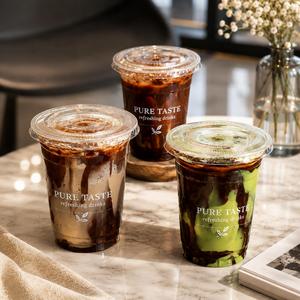 แก้วพลาสติกใส PET แบบกำหนดเองพร้อมฝาปิดแบบแบน สำหรับกาแฟเย็น ชานม น้ำผลไม้ ของหวาน ร้านค้า บรรจุภัณฑ์แบบนำกลับบ้าน ขายส่ง - Product Image 6