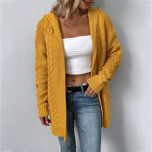 Novedades de Otoño, Cárdigan con Capucha de Punto para Invierno, Suéter Largo para Mujer - Product Image 3