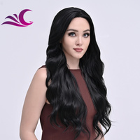 Perruque en fibre Futura de couleur naturelle noire résistant à la chaleur délié naturel pré-plumé perruque avant en dentelle synthétique pour les femmes