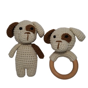 Hochet pour bébé en bois <span class=keywords><strong>fait</strong></span> <span class=keywords><strong>main</strong></span> au crochet, jouet doux pour nouveau-né, cadeaux de ToysKing, produits finis - Product Image 1