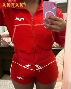 Abbigliamento Estivo per Donne, Set Due Pezzi con Giacca a Maniche Lunghe e Pantaloncini, Tuta in Maglia Waffle con Logo Personalizzato - Product Image 2