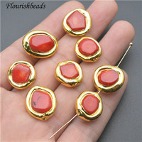 Corail rouge à la mode rond forme irrégulière 16mm plaqué or perles en vrac pour la fabrication de bijoux collier Bracelet