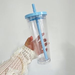 24Oz/700ml Double Wall <b>Plastic</b> Acrylic clear Transparent Tumblers Smoothie <b>Cups</b> Pre-drilled Reusable Boba <b>Cup</b> for DIY Snow Globe - Product Image 2