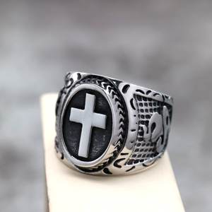 Stainless Steel Cross <b>Ring</b> Unisex Gift Jewelry Round Geometric Design 07801 - Product Image 2