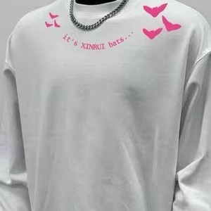 T-Shirt Oversize Personalizzata XINRUI con Grafica di Pipistrelli, Manica Lunga, Design a Farfalla Multicolore, Stile Hip Hop Unisex Streetwear, 220 Grammi - Product Image 5