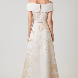 Abito da sera elegante e lussuoso da <span class=keywords><strong>donna</strong></span>, colore avorio champagne, con ricami floreali in broccato, modello a trapezio, lungo fino ai piedi, con logo personalizzato. - Product Image 4