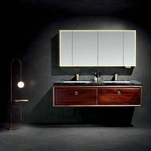 Meuble de rangement mural de salle de bain en bois massif au design moderne et luxueux, double vasque haut de gamme pour villas, porte laquée - Product Image 6