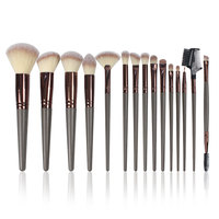 Ensemble de pinceaux de maquillage couleur café, 15 pièces, poils en fibres synthétiques douces, manche en plastique, Kit de pinceaux cosmétiques professionnels