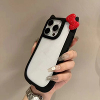 Mignon Arc Bonjour Chaton Mobile Couverture Oreilles Acrylique Antichoc Téléphone Portable Cas pour 16 15 14 13 12 Pro 16E