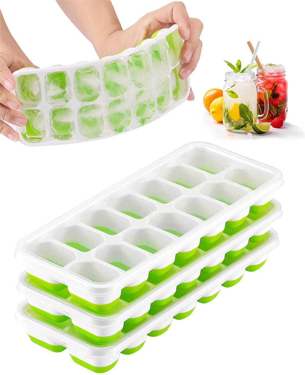 Wholesale Stackable Easy-Release Silicone Ice Cube Tray ice maker mold with Spill-Resistant Removable Lid Ice Cube Trays