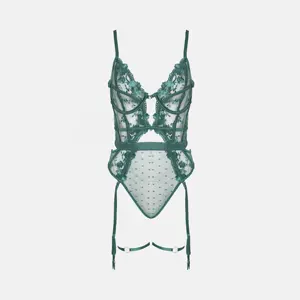 Hoogwaardige Luxe Kant Transparante Dames Sexy Lingerie Sexy Groene Vrouwen Bodysuit Xl Body Shaping Onesie Voor Dames