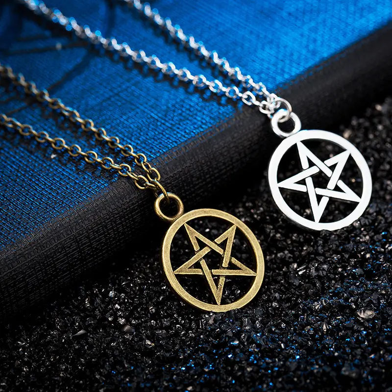 Grosir Pentagram Sun Evil Power Supernatural Liontin Kalung Perhiasan Film Baja Nirkarat Rantai Rantai Kuba Ally