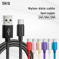 Câble USB A vers USB C, violet, en nylon tressé, charge rapide, avec boîtier en aluminium, câble de synchronisation de données USB AM vers CM pour téléphones