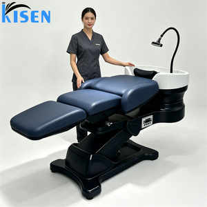 KISEN High Quality Modern <b>Reclining</b> Shampoo <b>Chair</b> with Ceramic Basin Height Adjustable Salon Furniture for Hair Cutting Workshop - Product Image 2