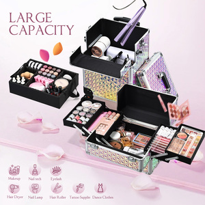 Large Capacity 3-in-1 Rolling Cosmetology Storage Traveling Cart Trunk <b>Makeup</b> <b>Case</b> with Wheels Nail Travel <b>Case</b> Organizer - Product Image 3