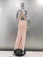 Nouvelle robe moulante sexy à découpes et col halter en polyester brillant effet diamant, tenue de scène tendance pour adultes