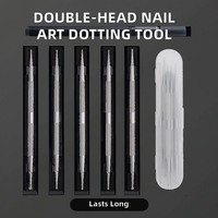 Juego de 5 piezas de herramientas de belleza y arte: Bolígrafo perforador de doble punta de plástico con mango metálico, pincel de nailon y herramienta de punteado angular estilo blush.