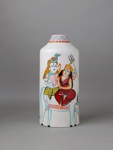 Indian Kalighat Art Shiva and Parvati Hand Painted <b>Ceramic</b> Vase Artisan Crafted Decorative Pottery <b>Flower</b> <b>Pot</b> with Artistic - Product Image 1
