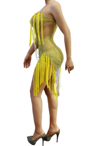 Vestido <span class=keywords><strong>de</strong></span> Fiesta Novance Y2017 para Mujer, Amarillo, con Flecos, Pedrería, Estilo Latino, Transparente, para <span class=keywords><strong>Baile</strong></span> <span class=keywords><strong>de</strong></span> Cumpleaños - Product Image 4