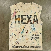 Débardeur Homme Personnalisé avec Logo Peint à la Main Effet Éclaboussures HEXA Imprimé Vintage Vieilli Coupe Courte Streetwear