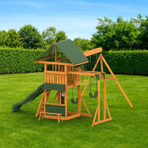 Tour de jeu en bois pour l'extérieur, aire de jeux de jardin, structure d'escalade en bois, ensemble de balançoires, échelle d'escalade en corde pour enfants avec accessoires en plastique - Product Image 2
