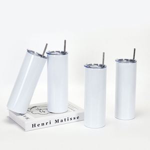 20 Oz Double Wall Steel <b>Blank</b> Sublimation Straight Skinny Tumbler <b>Water</b> <b>Bottle</b> With Straw - Product Image 1