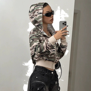 GHH10219 Nouvelle veste camouflage à capuche zippée à manches longues slim fit pour femmes Automne/Hiver Spandex Séchage rapide - Product Image 1