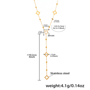 Lujo ahueca hacia fuera cuatro trébol de <span class=keywords><strong>4</strong></span> hojas 18K chapado en oro Y forma 5A collar de circón COLLAR COLGANTE de acero inoxidable de doble capa - Product Image 6