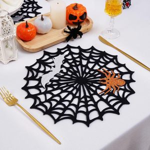<b>Halloween</b> Felt Placemats & Coasters Black Spider Web Design Round Shape Hot Selling Factory Price Party <b>Decorations</b> - Product Image 1