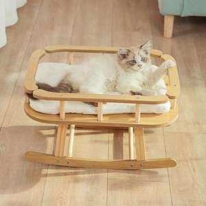 Cama para mascotas sencilla y fresca de verano, naranja, con diseño sólido, hamaca de madera para gatos, nido de tela transpirable, bambú solar para el disfrute - Product Image 5