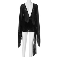 Robe mini imprimée à col en V profond et manches longues pour femme, dos ouvert, robe de plage d'été, S-L