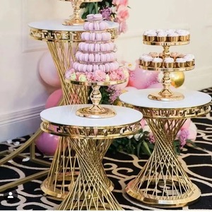 Mesa Soporte para Pastel de Boda Oro Moderno de Lujo con Cubierta de Mármol para Tartas Decoradas y Mesa de Dulces para Bodas - Product Image 5