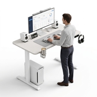 Bureau debout Moonki blanc en métal et MDF, hauteur réglable, avec crochets pour casque, support de tasse électrique, en forme de L, pour la maison