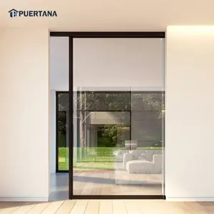 Puerta Interior de lujo italiana para casa, deslizante oculto de aluminio montado en la pared, bolsillo de aluminio interno, puerta de vidrio deslizante