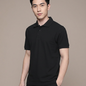 เสื้อโปโลแขนสั้นสีดำสำหรับผู้ชาย ผ้าฝ้ายถัก 100% ระบายอากาศได้ดี สวมใส่สบาย สีพื้น ทรงปกติ - Product Image 1