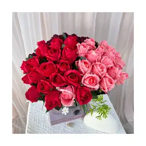 Wholesale Price 18 Heads Silk Roses Wedding Decorative Artificial Rose Flower Bud red Flowers Bouquet