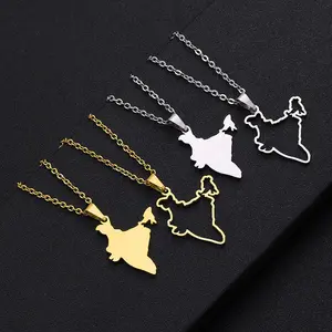 High Quality Glossy Gold Plated Map Of India Map Necklaces Waterproof Stainless Steel India Map Pendant Necklace