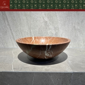 Lavabo de Mármol Rojo <span class=keywords><strong>Coral</strong></span> GOLDKING, Lavabo Redondo de Piedra para Baño, Pulido, Personalizado, OEM, Lavabo de Lujo - Product Image 3