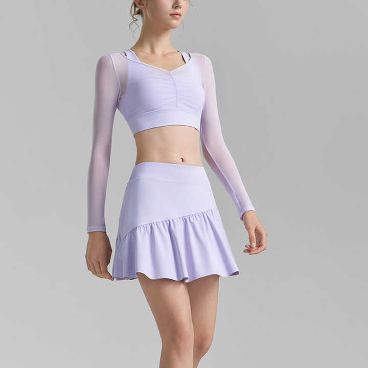 New Arrival Ladies Athletic Wear Golf Skirt Women Mesh Bra Sport Tennis Wear Set