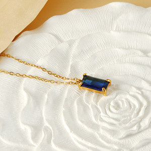 ZOGXIN Geometric Zircon Pendant Necklace 18K Gold Plated Stainless Steel Rectangle Chain Women's Jewelry Gift - Product Image 4