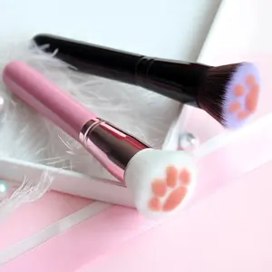 2019 Petal Cat Claw Shape Synthetic Pink Private Label Single Flat Top Kabuki Foundation Brush