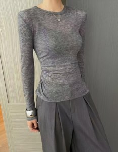 Maglietta a <span class=keywords><strong>Maniche</strong></span> <span class=keywords><strong>Lunghe</strong></span> da Donna 2026 con Collo Rotondo, Alta Elasticità, Tessuto Trasparente, Cucitura Posteriore, Vestibilità Aderente, Singolo Strato - Product Image 5