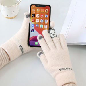 MIO Cute <strong>Panda</strong> Heart Pattern Touch Screen <strong>Gloves</strong> Womens Stretch Knitted Winter Elastic Cuff <strong>Gloves</strong> Thermal Soft Knit Lining - Product Image 4