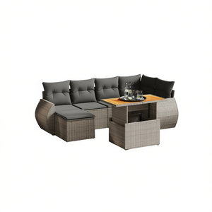 ชุดโซฟาสวนสีเทา เฟอร์นิเจอร์หวายสำหรับกลางแจ้ง พร้อมเบาะโฟมความหนาแน่นสูง กันน้ำ ดีไซน์ร่วมสมัย - Product Image 1